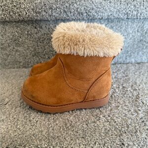Tan Suede Boots with Faux Fur Trim